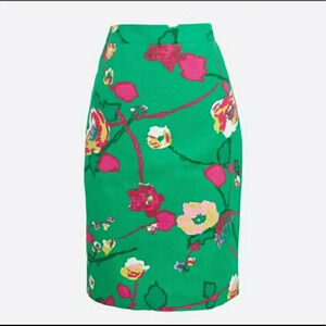 J crew polka pink and green pencil skirt SZ 2‎